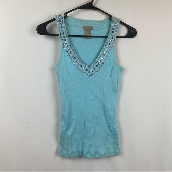 Twenty One teal tank top with sequins. - Picture 2 of 7